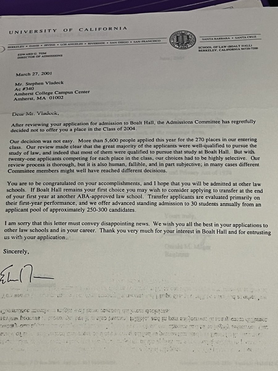 Things you find while packing: Your husband’s 23-year-old law school rejections. @BerkeleyLaw: 1 @steve_vladeck: 0