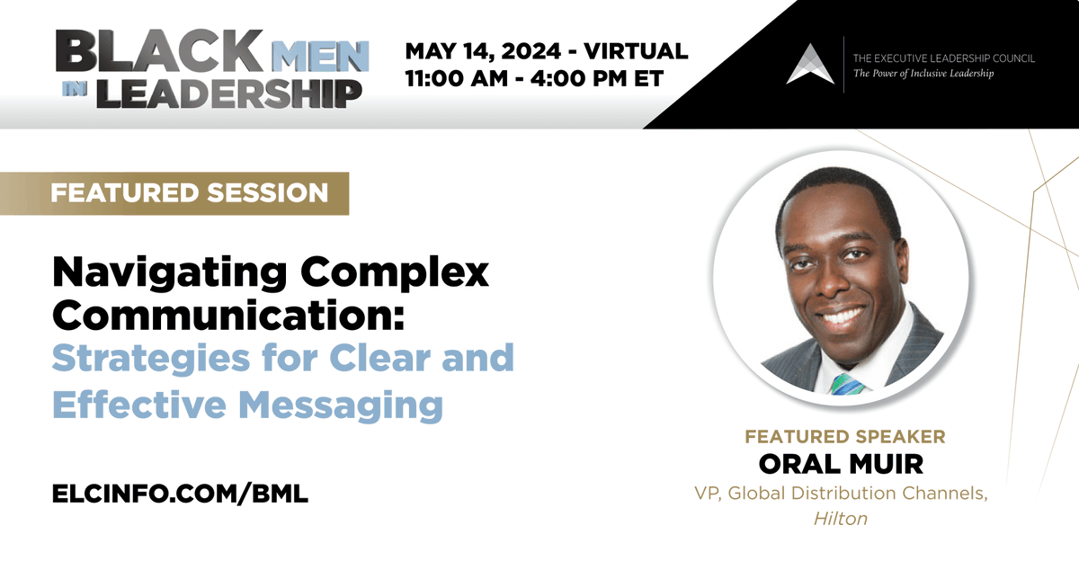 The ELC is excited to announce that Oral Muir, Vice President of Global Distribution Channels at @HiltonHotels, will be a featured speaker at Black Men in Leadership! Register to hear from Oral and other featured speakers at #BML24! Visit elcinfo.com/bml #BlackMenLead