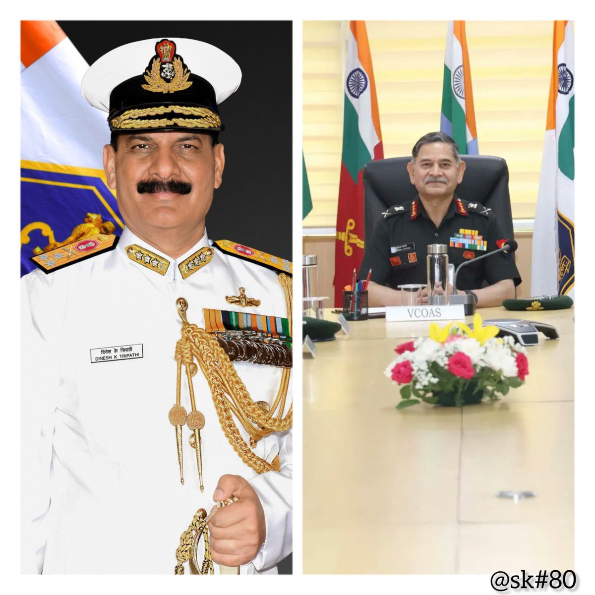 Meet next COAS and CONS.   
Alumnus of #SainikSchoolRewa
▪️Vice-Admiral Dinesh  Tripathi to be the next chief of naval staff( left)
▪️Lt Gen Upendra Dwivedi to be the next chief of army staff (right)
#sainwinian
#IndianArmy 
#IndianNavy 
@Spearcorps