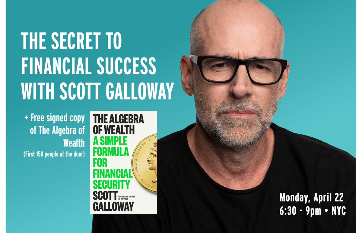 Dive into wealth-building secrets with @ScottGalloway at the live @nextbigideaclub podcast event in NYC on April 22nd!   The first 150 people who arrive will receive a free signed copy of Scott’s new book. Use code PRH50 for 50% off your ticket! 💰✨ eventbrite.com/e/the-secret-t…