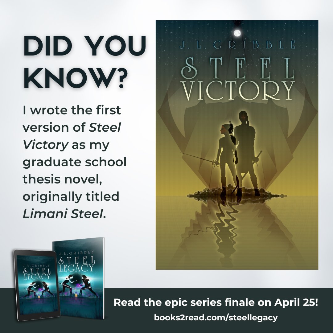 7 DAYS TO STEEL LEGACY! Did you know: I wrote the first version of Steel Victory as my graduate school thesis novel, originally titled Limani Steel. Steel Victory is now available for 99 cents: books2read.com/steelvictory Preorder Steel Legacy: books2read.com/steellegacy