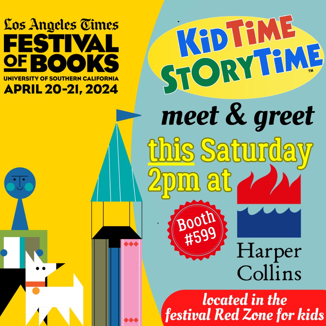 Visiting the L.A. Times #FestivalofBooks is FREE & so are StoryTeller's hugs! 🥰 Expect 45(ish) glorious minutes of hugs, convos & photo ops among some of our KidTime StoryTimers' book faves from HarperKids.📚 Details below! 🎊 Hope you can book it over!