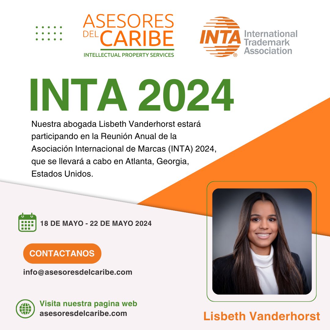 Our team will be assisting to the INTA Annual Meeting 2024 in Georgia, USA Save date. ————————————————————— Nuestro equipo asistirá a la Reunión Anual de INTA 2024 en Georgia, EE. UU. Guarde la fecha. 💻asesoresdelcaribe.com #Caribbean #Caribe #marcasenelcaribe #marcas