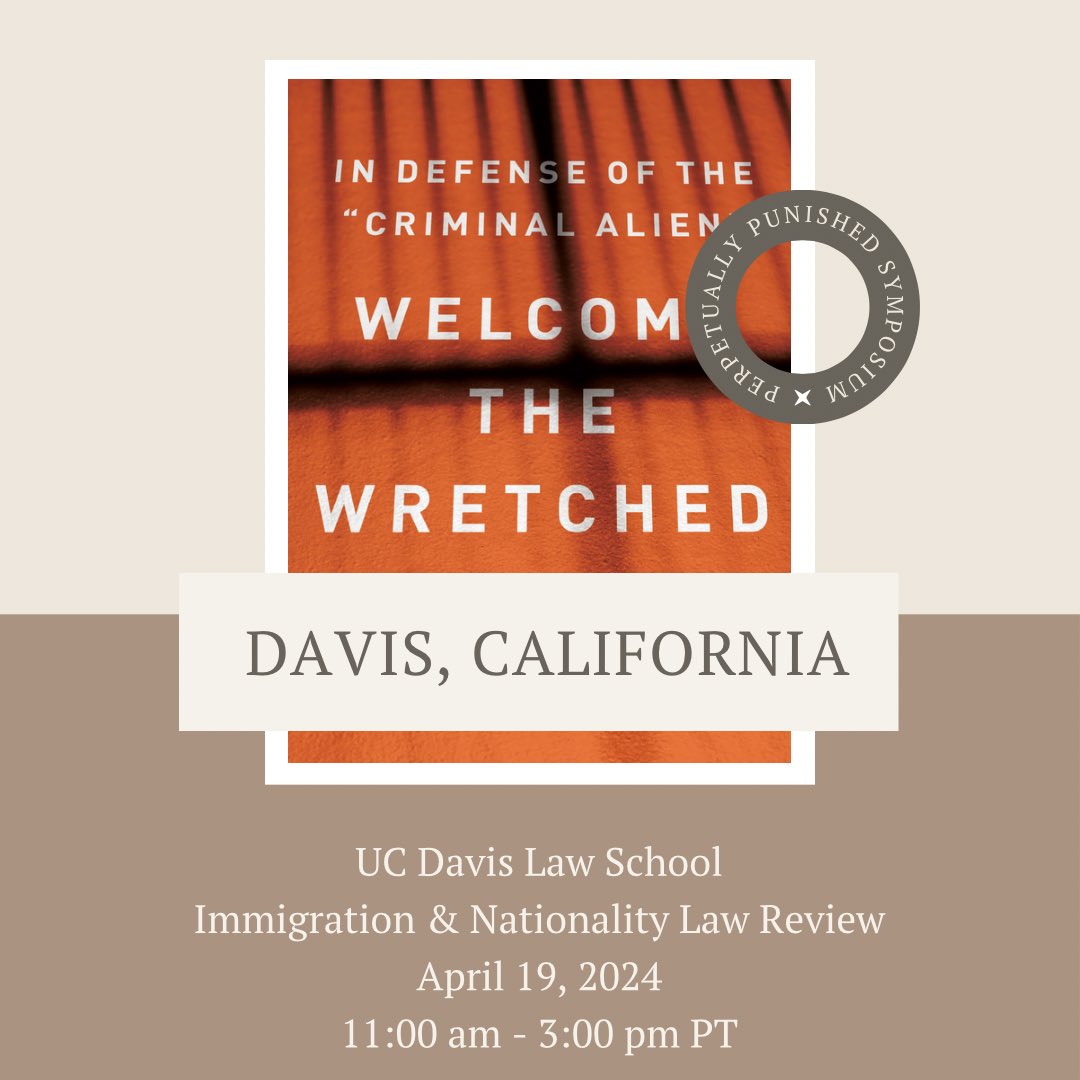 On my way to @UCDavisLaw for a conversation about my proposal to disentangle criminal & immigration law. The Immigration and Nationality Law Review is hosting a symposium featuring Kevin Johnson, Holly Cooper, Raquel Aldana, Jack Chin, & Eric Fish, which I’ll be keynoting.
