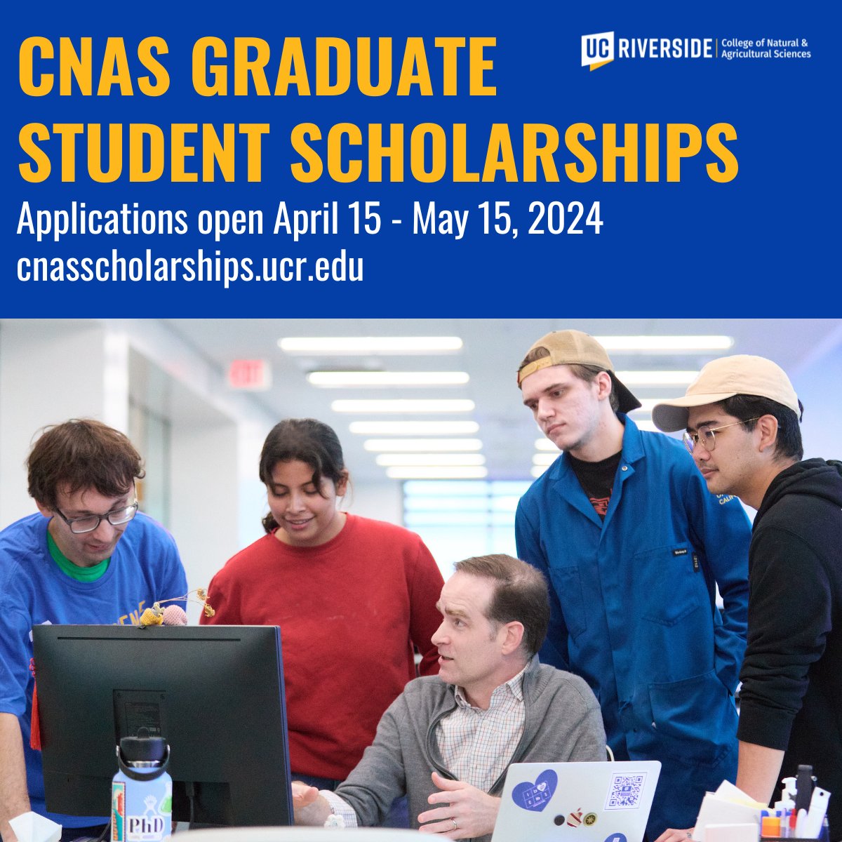 Attention CNAS Graduate Students! Applications are still open for the CNAS Graduate Student Scholarships. Don't miss out on this opportunity! Apply by May 15, 2024. Visit cnasscholarships.ucr.edu to learn more and apply! #UCRCNAS #graduatestudents #scholarships #ucriverside #ucr