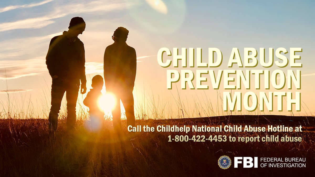 April is #ChildAbusePreventionMonth. If you, or someone you know is a victim of child exploitation or abuse, call the National Child Abuse Hotline at 1-800-422-4453 or contact your local law enforcement agency. #CAPMonth