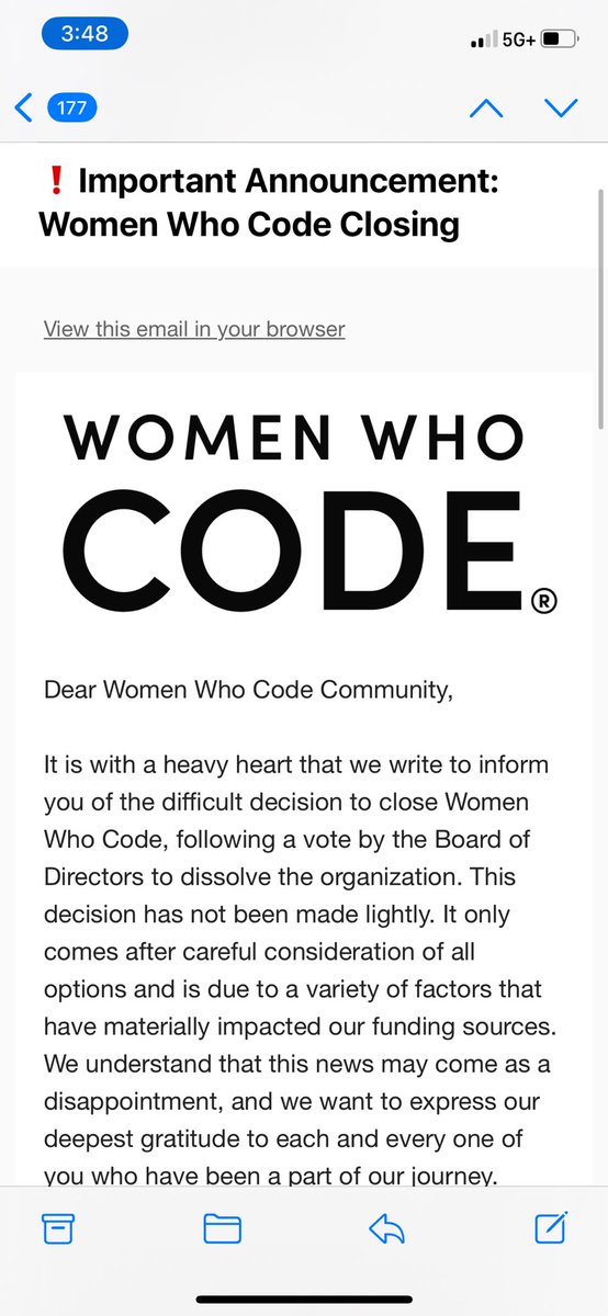 I’m sad to hear that @WomenWhoCode is shutting down. Recently quite a few non-profits that have impacted my life have made the difficult decision to dissolve in and I’m currently the process of looking for a new 501c3 fiscal host for a community that I run as ours is dissolving!