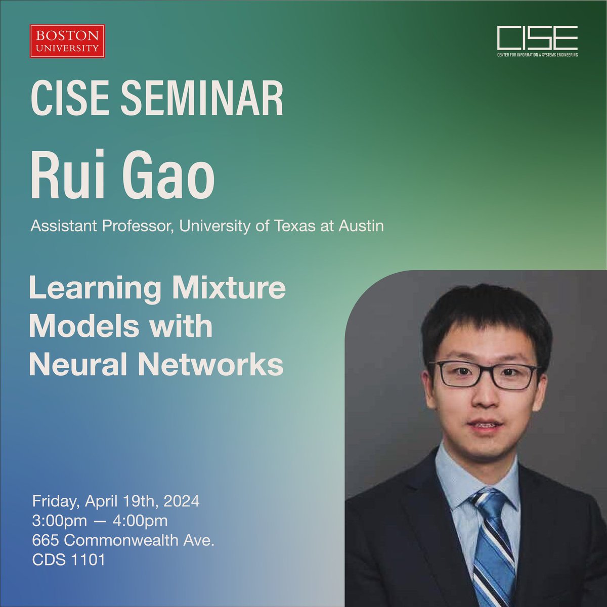 Join us this Friday to hear Rui Gao's CISE Seminar at CDS 1101 from 3-4PM! Read the abstract here: bu.edu/cise/cise-semi…