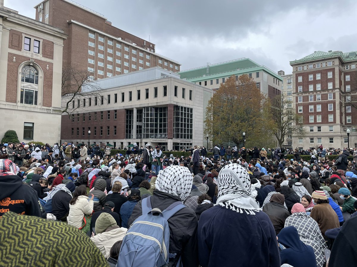 New student circle on the lawn at Columbia. Arrests didn’t stop a thing.