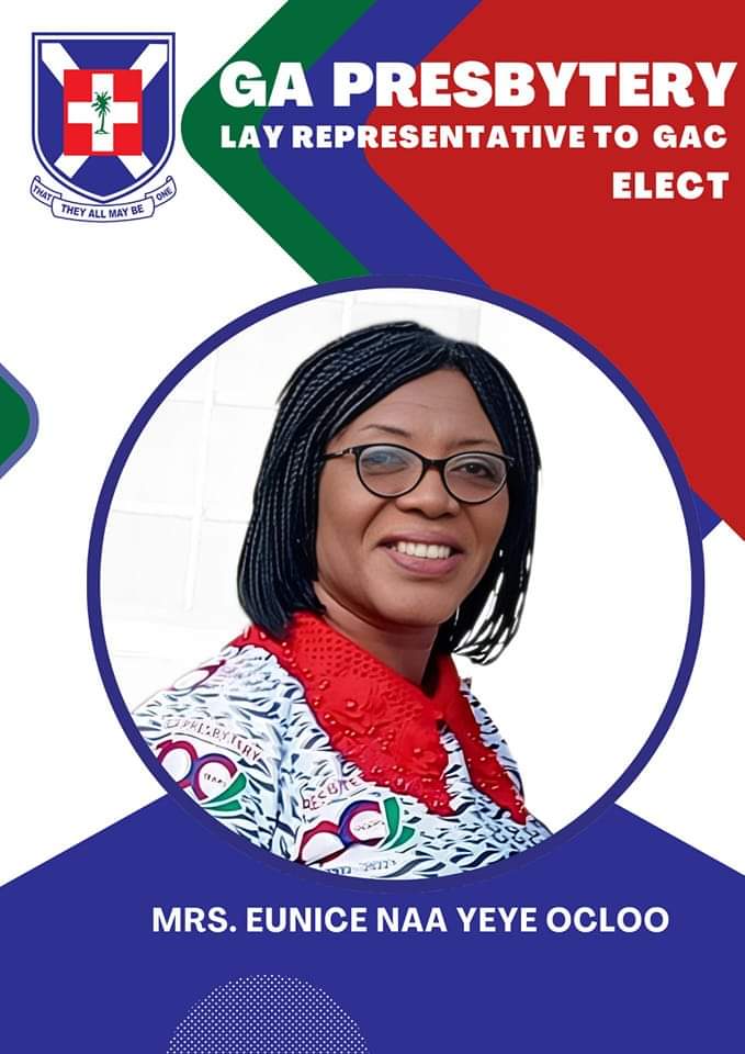 GaPresbytery's tweet photo. ✍️LAY REP TO GAC ELECT- MRS. EUNICE NAA YEYE OCLOO.

Elected at the ongoing Presbytery Session is the Lay Representative to the General Assembly Council.

Congratulations 🎊,  Mama.
#2024PresbyterySession 
#GaPresbytery https://t.co/tQr5VQgp9J