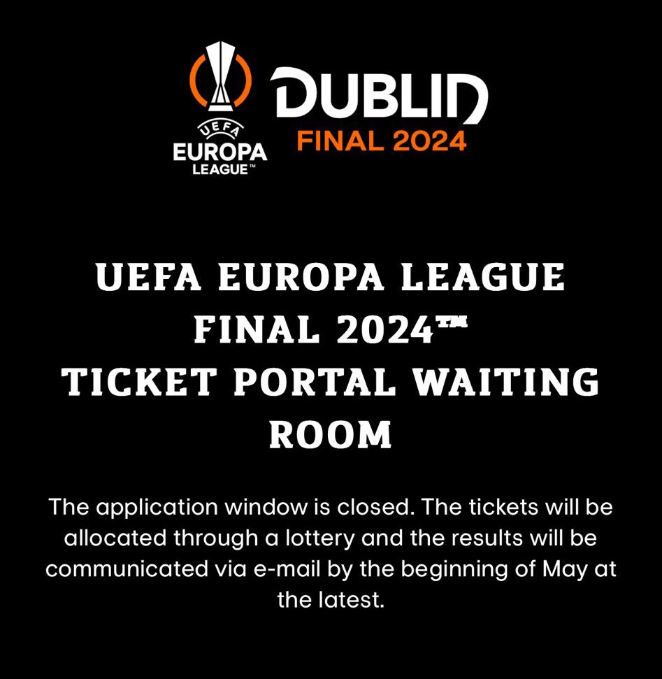 A wild ask! I’m in a waiting list for re-sale tickets for 2 tickets to the Europa League Final in the Aviva on 22nd May. If you can’t go I’ve a teenager who never asks for anything but wants to go to this. Happy to pay face value of course. Please DM #EuropaLeague #help