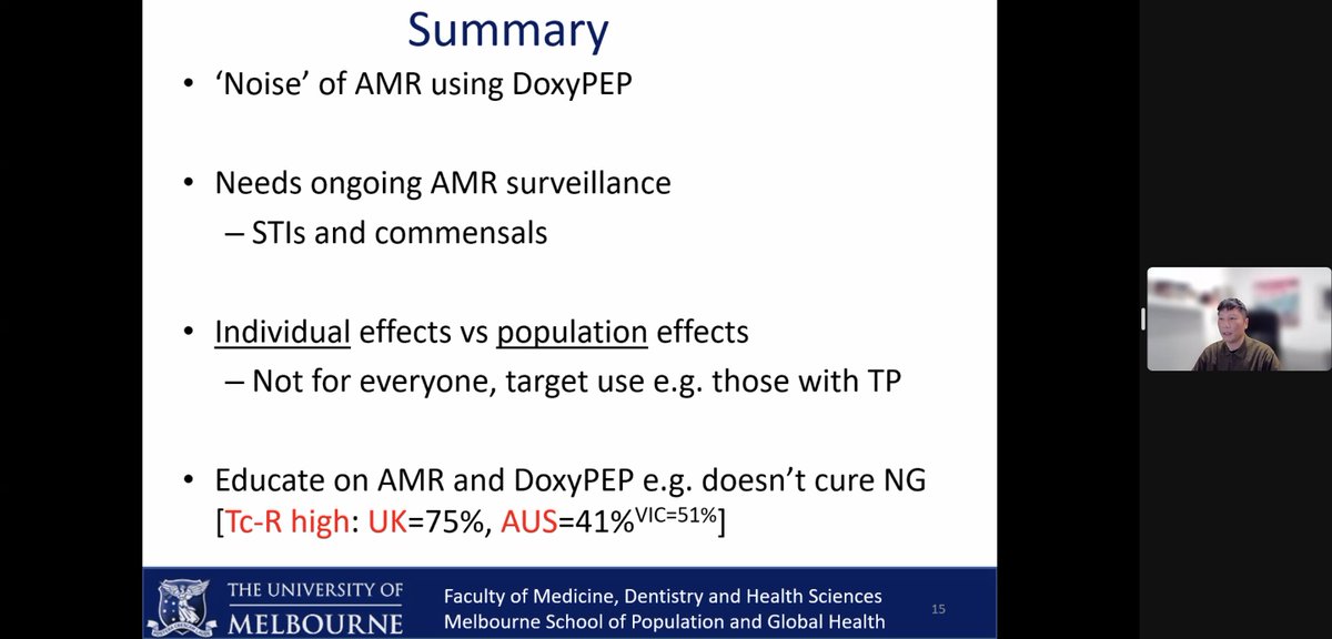 .@fabian_kong breaks down two needs in #DoxyPEP implementation that would help ensure equity and access for all: 1⃣ Action is needed to address DoxyPEP AMR concerns 2⃣ Guidelines are needed to promote #DoxyPEP among the populations that need them the most