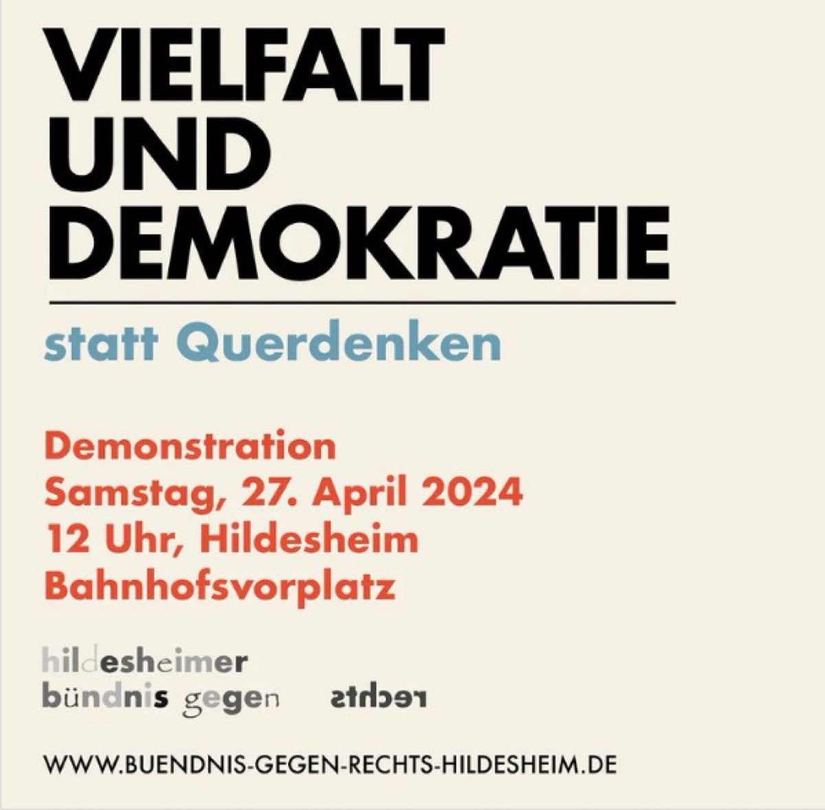 #SaveTheDate #Hildesheim #270424

#WirSindDieBrandmauer #NieWiederIstJetzt #LautGegenRechts #SeiEinMensch #NoAfD