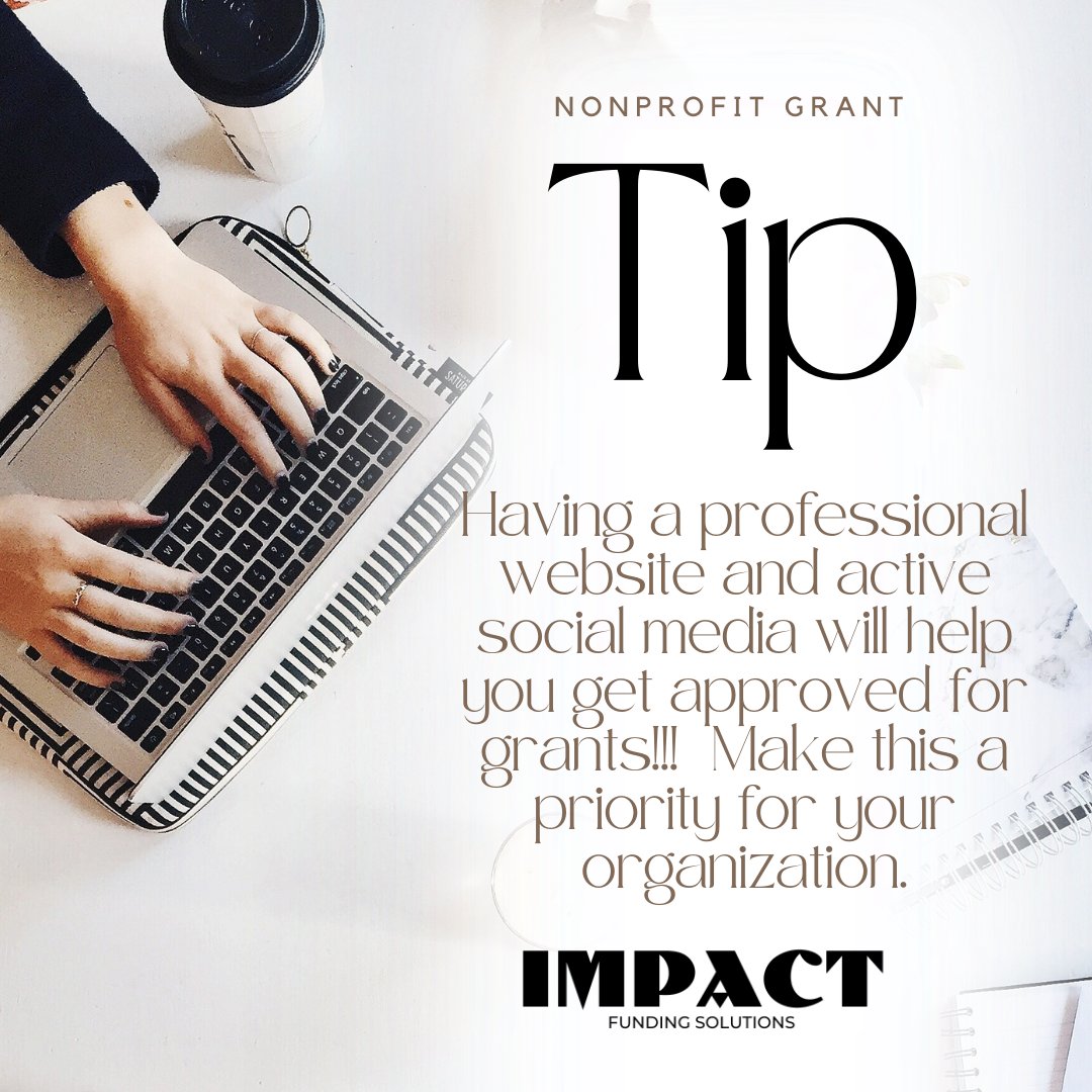 Did you know that having a professional website and active social media will help you get approved for grants?

Make this a priority for your organization. Contact us today to learn more! impactfundingsolutions.com/solutions-for-…  

🩷🖤Inspiring Meaningful Progress And Change Together.