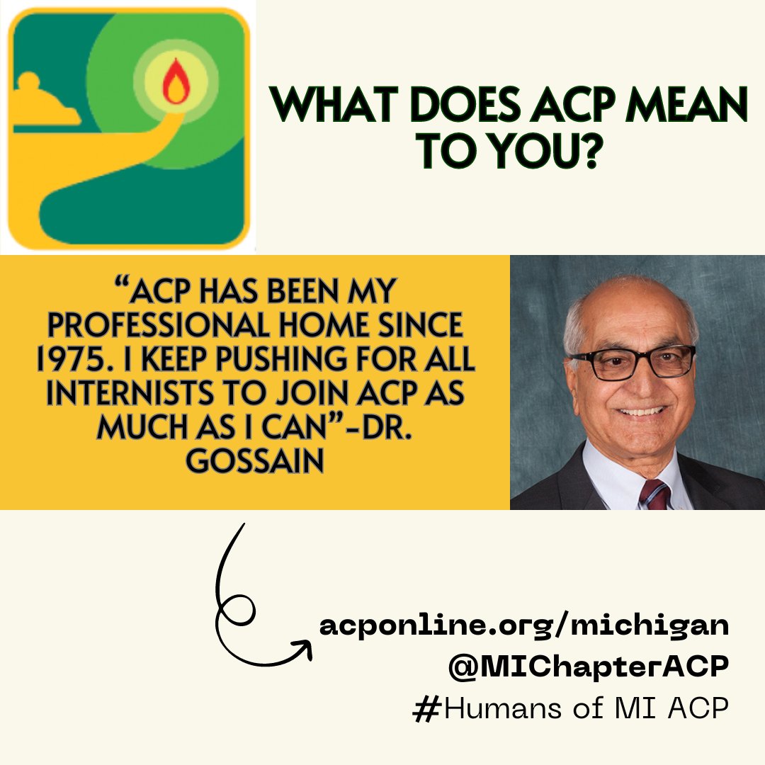 Learn more about Dr. Ved Gossain - long time ACP member and MI-ACP's Award Committee co-chair! #MedTwitter #SoMeInMedicine #HumansOfMichiganACP #MIACP2024