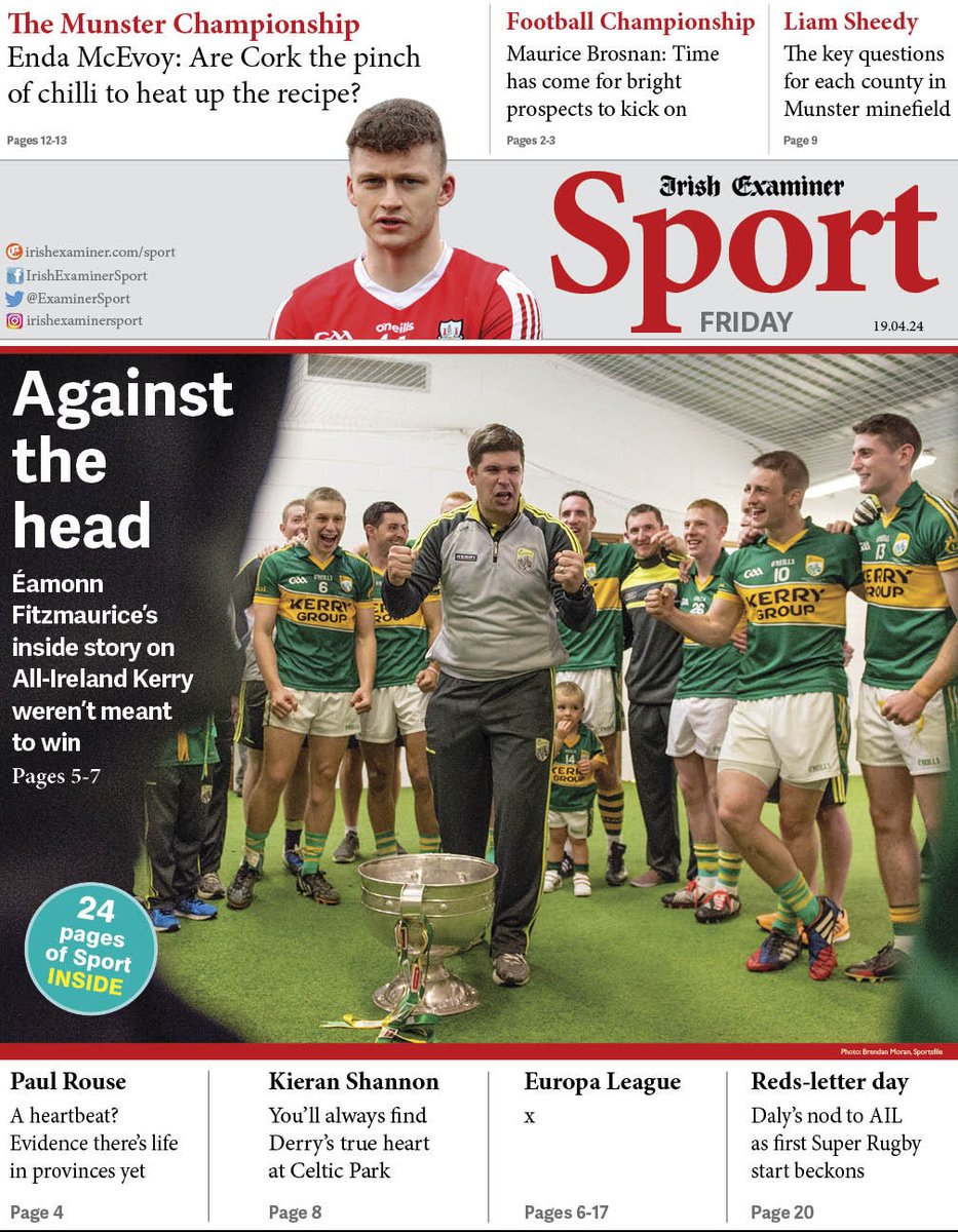 A GAA Championship special with Friday’s 24-page ⁦@ExaminerSport⁩ mag. And a cracking read and insight on winning an All-Ireland from ⁦@efitz6⁩.
