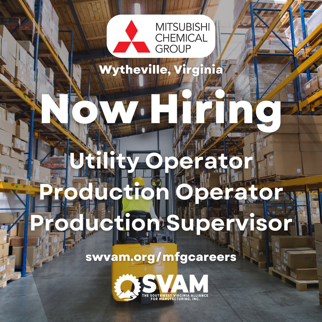 🌿 Mitsubishi Chemical Group in Wytheville, VA is hiring! Explore job opportunities now: ow.ly/yuBU50QwLy0 #WythevilleVA #JobOpportunity

(Note: This post was created by SVAM and isn't an official post from Mitsubishi Chemical Group.)