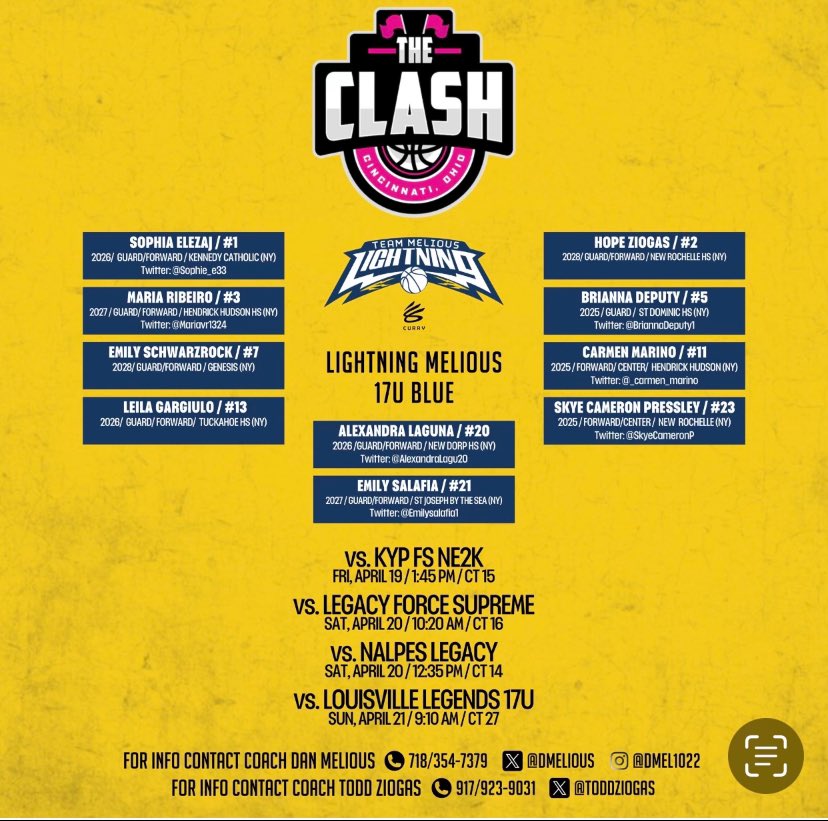 Sophia Elezaj (@sophie_e33) on Twitter photo Here is my schedule for the upcoming The Clash tournament in Cincinnati Ohio! <a href="/dmelious/">Dan melious</a> <a href="/StevenJNODAT/">Steven Johnston</a> <a href="/Ohio_Basketball/">OhioBasketball.com</a> <a href="/NE2KHoops/">NE2KHoops</a> Here is my schedule for the upcoming The Clash tournament in Cincinnati Ohio! <a href="/dmelious/">Dan melious</a> <a href="/StevenJNODAT/">Steven Johnston</a> <a href="/Ohio_Basketball/">OhioBasketball.com</a> <a href="/NE2KHoops/">NE2KHoops</a>