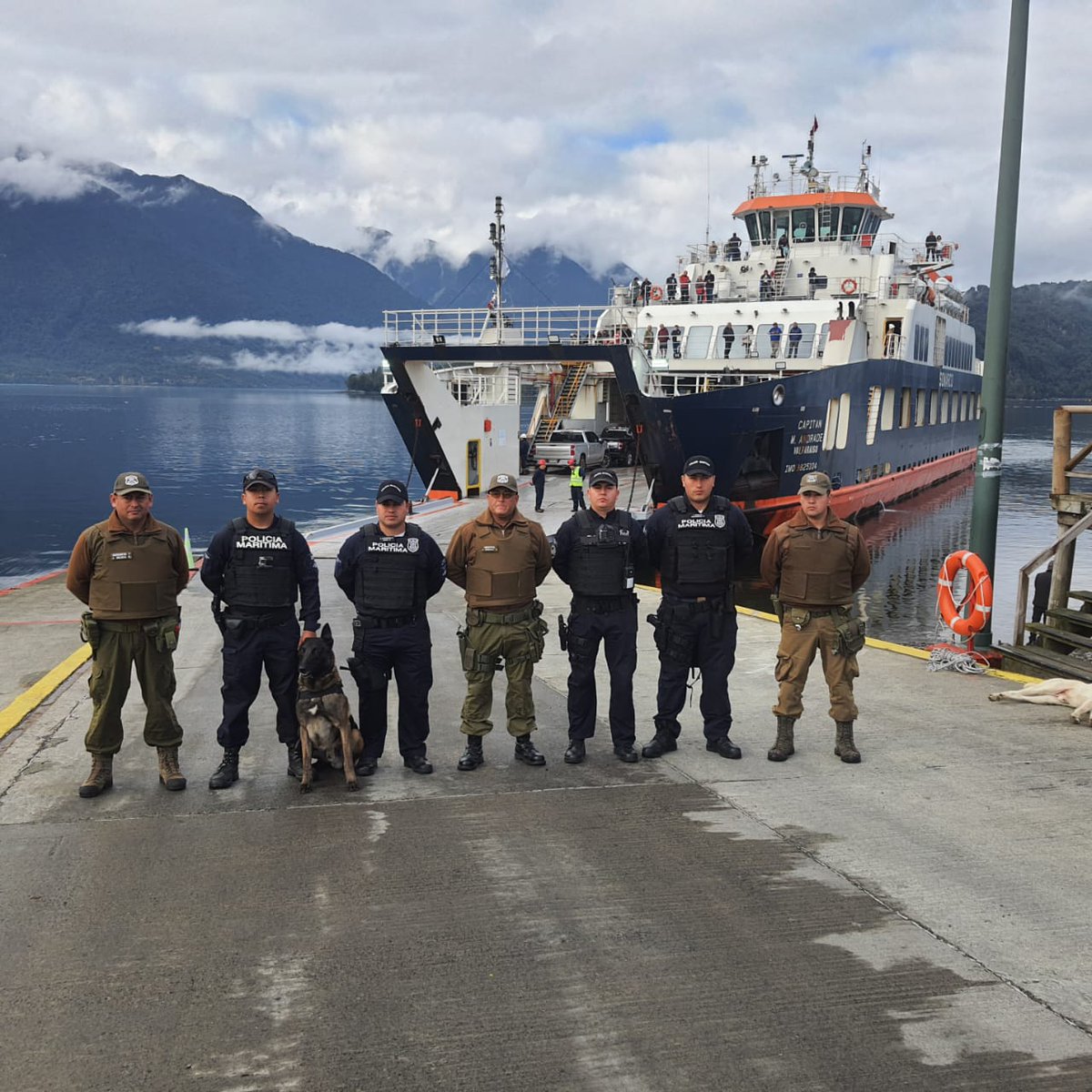 Capitanía de Puerto de Río Negro Hornopirén, junto a Binomio Canino de la Gobernación Marítima de Puerto Montt y Carabineros, realizaron fiscalización en ferry de conectividad y embarcaciones de transporte a centros de cultivo de Hualaihué #ArmadaPorChile #QuintaZonaNaval