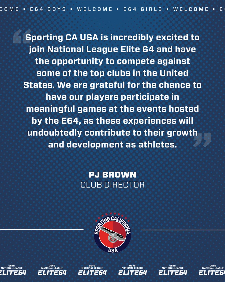 We are very excited to welcome @SportingCaUSA to Elite 64 as a new club for boys and girls! #EarnYourPlace #EveryMomentCounts