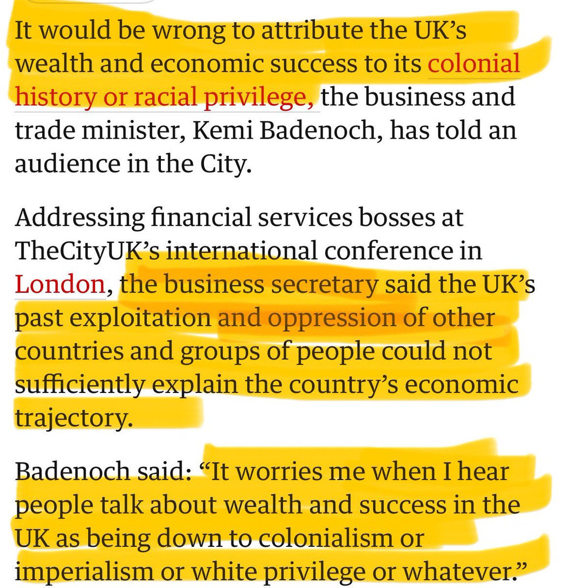 Whitewashing is how Kemi Badenoch got to where she is in politics by kowtowing to the tenets of White Supremacy. Black Tory racial-gatekeeper extraordinaire strikes again. Black faces in high places like her are only interested in the ‘benefits’ of their proximity to Whiteness.