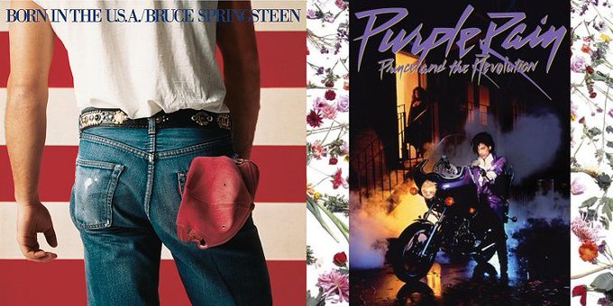 From July 7, 1984 to February 9, 1985, two albums held the #1 spot on the Billboard Album Chart - Prince's Purple Rain and Bruce Springsteen's Born In The USA.