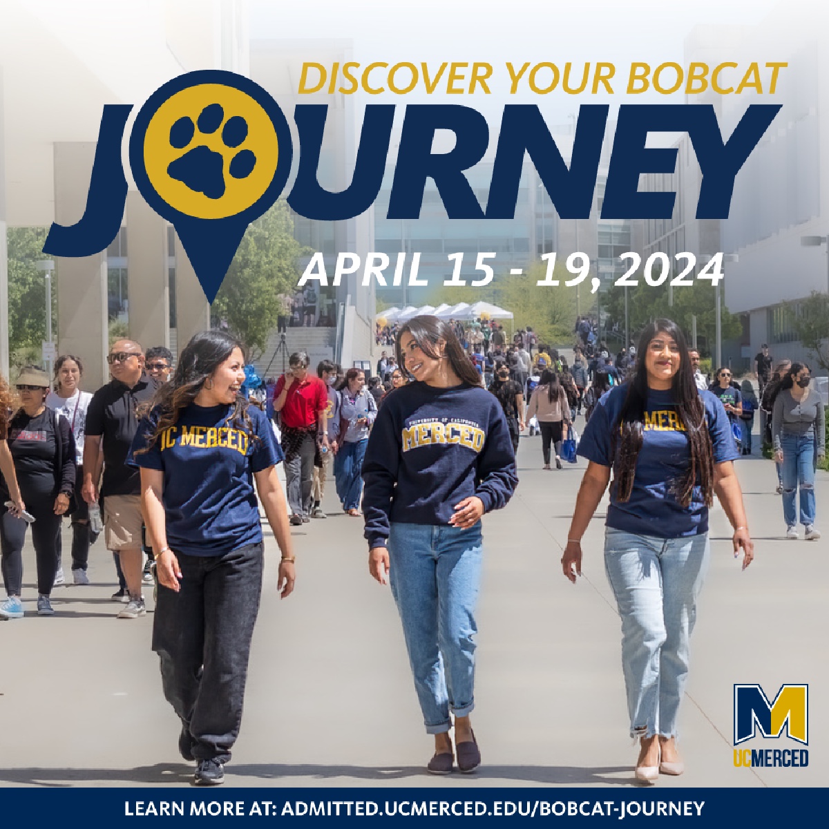 GO2UCMerced's tweet photo. Attention all admitted first-year and transfer scholars! We’re inviting you to discover your journey as a Bobcat at UC Merced in the upcoming "Discover Your Bobcat Journey" program, April 15 – April 19, 2024. 🐾 
#lifeatucmerced #discover #ucmerced https://t.co/rwTlb7YcaZ