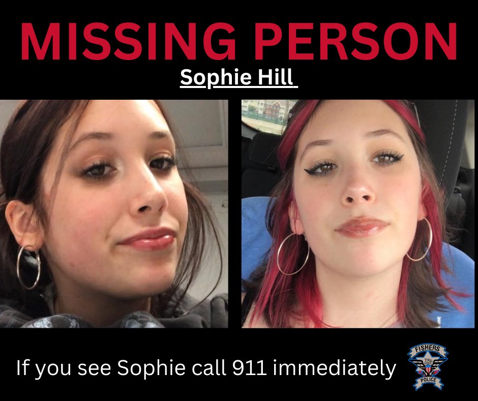 Fishers Police are seeking the public's help in locating Sophie Hill. 

Sophie is a 14-year-old who police believe left from her home on Wednesday evening. If you have seen Sophie or have information on her whereabouts, please call Det. Rob Baker at 317-595-3134. 

If you see