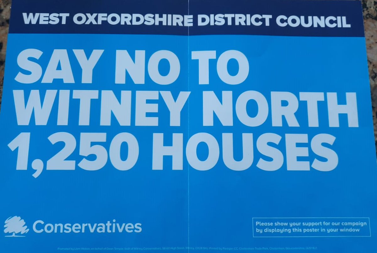 So @MicheleMead17 and @_LiamWalker_, you told me that @WOCA_News do not have a position on the North Witney development. However, you've been giving out this leaflet. Please confirm your position on the development – for, against or on the fence. @witneygazette #witney
