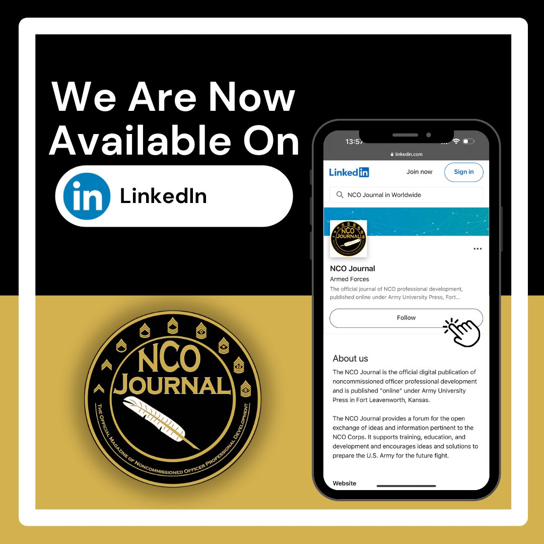 The NCO Journal is now on LinkedIn! Join us for content dedicated to enhancing NCO professional development. We provide resources to help you grow, learn, and connect with other NCOs. Follow us today and become a part of our community. Link: https://t.co/xsIKi2NlV4
#NCOJournal https://t.co/puQWAEmLbl