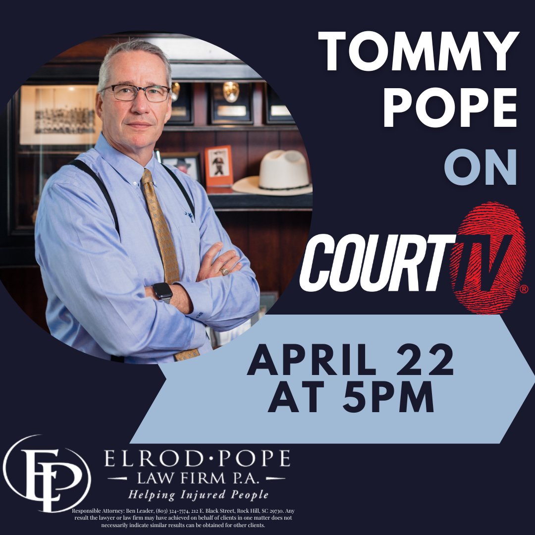 🎉 TONIGHT STARTING at 5 PM! 🎉 @TommyPopeSC is joining Judge @AshleyCourtTV on @COURTTV! 📺 Don't miss their insightful analysis of ongoing cases as the court day wraps up! ⚖️
#ElrodPope #HelpingInjuredPeople #LocalMatters #CourtTV