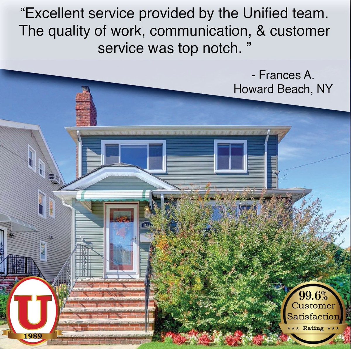 🙏🏠 Shoutout to Frances A from Howard Beach! Your satisfaction fuels our passion. From top-notch communication to impeccable craftsmanship, we're grateful for your kind words. Thank you for choosing Unified! #ThankfulThursday #HappyCustomers #HomeImprovement