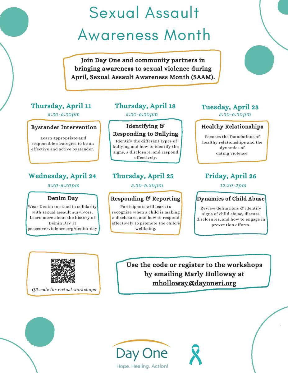 For the month of April, we are proud to offer a variety of trainings aimed at increasing public awareness of interpersonal violence. Join us at 5:30 tonight for our Identifying &amp; Responding to Bullying virtual training.