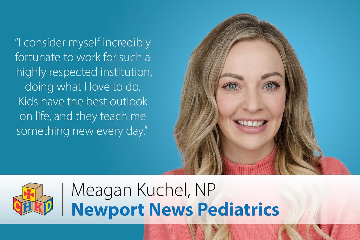 Meet Meagan Kuchel, NP, a new addition to Newport News Pediatrics at #CHKD. Meagan has a passion for children struggling with GI symptoms. Her other interests include newborn care, breastfeeding support, and teenage health. Read more at bit.ly/49CvMKp. #Pediatrics