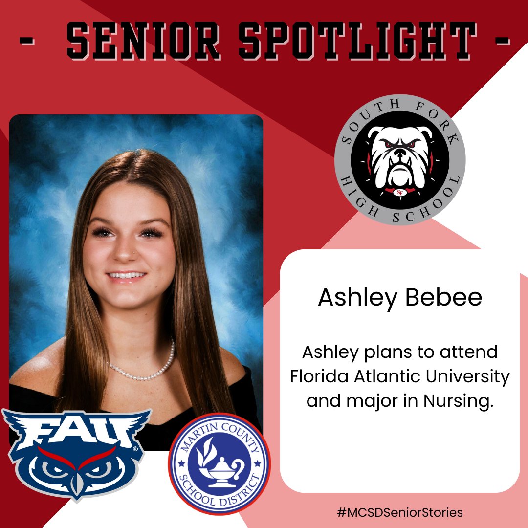 🎓#MCSDSENIORSTORIES🎓

This afternoon, we are shining a spotlight on @wearesouthfork senior Ashley Bebee!

Ashley plans to attend @FloridaAtlantic and major in nursing.

🎉Congratulations, Ashley!🎉

#ALLINMartin👊 #PublicSchoolProud #Classof2024