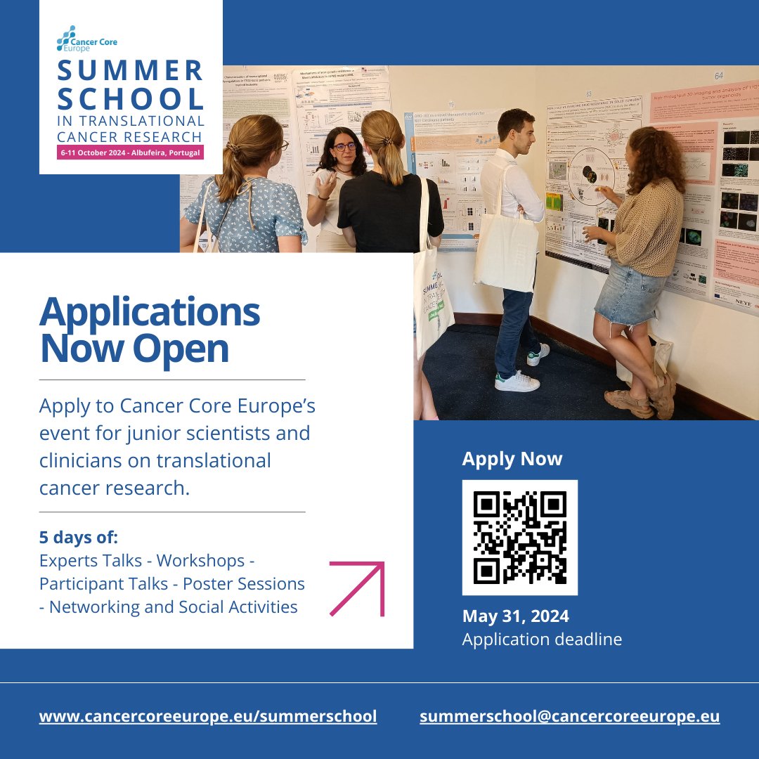 Join us at #CCESummSchool24 🚀 A unique program for junior scientists and clinicians who wish to learn more about #TranslationalCancerResearch with first-class speakers and colleagues from all around the world. More info ➡️ cancercoreeurope.eu/summerschool/