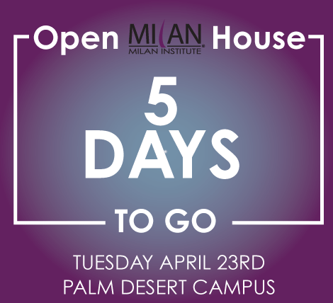 Only 5 DAYS until our Milan Institute - Palm Desert campus Open House!

Mark your calendars and join us for a day of fun and discovery! 📆

#MilanInstitute #MIPalmDesert #PalmDesert #OpenHouse #Countdown #CareerTraining #BeautyPrograms #MassageProgram #HealthcarePrograms