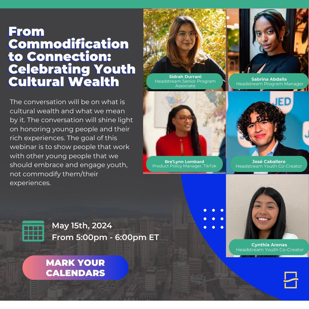 Join us on May 15th, 2024, for 'From Commodification to Connection: Celebrating Youth Cultural Wealth'! 🎉 Register now: bit.ly/4aAQb3v #YouthCulturalWealth #Innovation #YouthMentalHealth #Webinar' 🌍✨