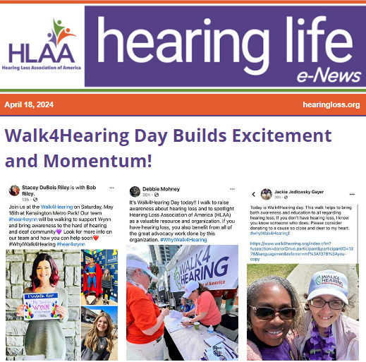 April Hearing Life e-News is out! 🎉 See our recap of #Walk4HearingDay, help #HLAA take action in Congress, #HearingLoss at Work & more: ow.ly/xmlj50RjltE

Subscribe: hearingloss.org/e-news

@Walk4Hearing @FCC @ciicanet @BKelley_HLAA
@LisnenInc @safenclear @sharieberts