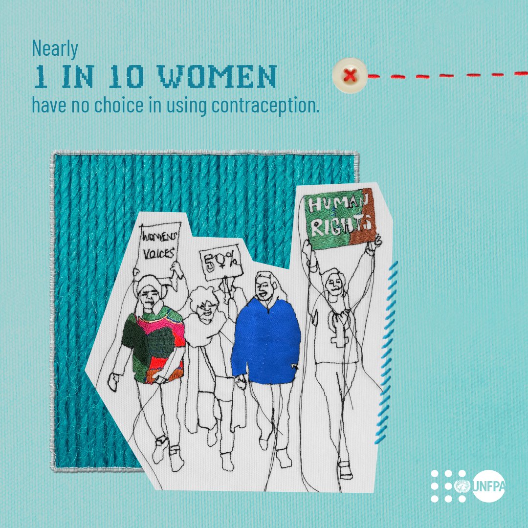 UN_Women's tweet image. Every woman has the right to decide whether, when, and with whom to start a family.

😔Yet, nearly 1 in 10 women have no choice in using contraception.

👉According to @UNFPA&apos;s new report: unwo.men/rnnw50Riba4

#ThreadsOfHope