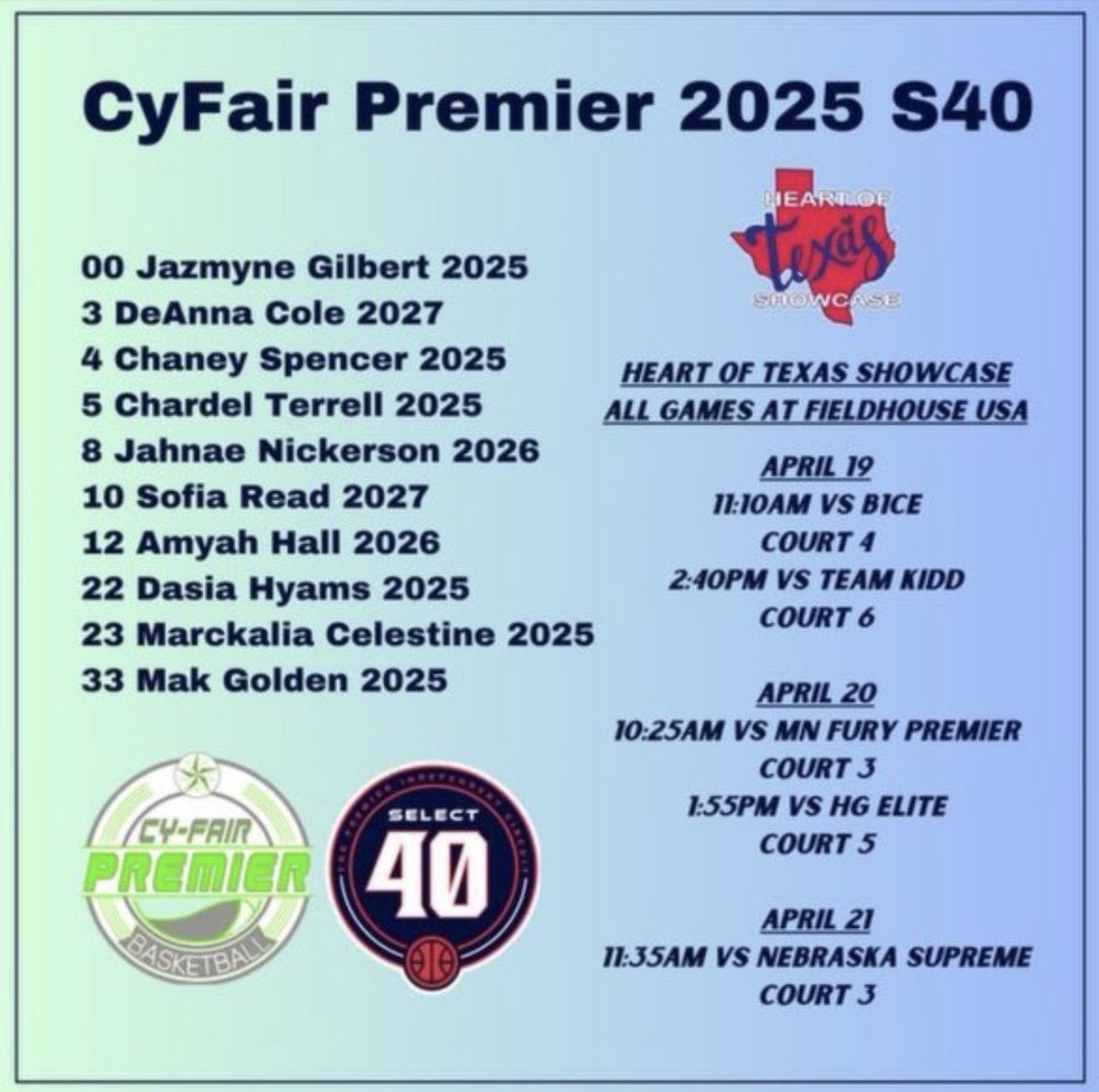 Schedule for this weekend!!