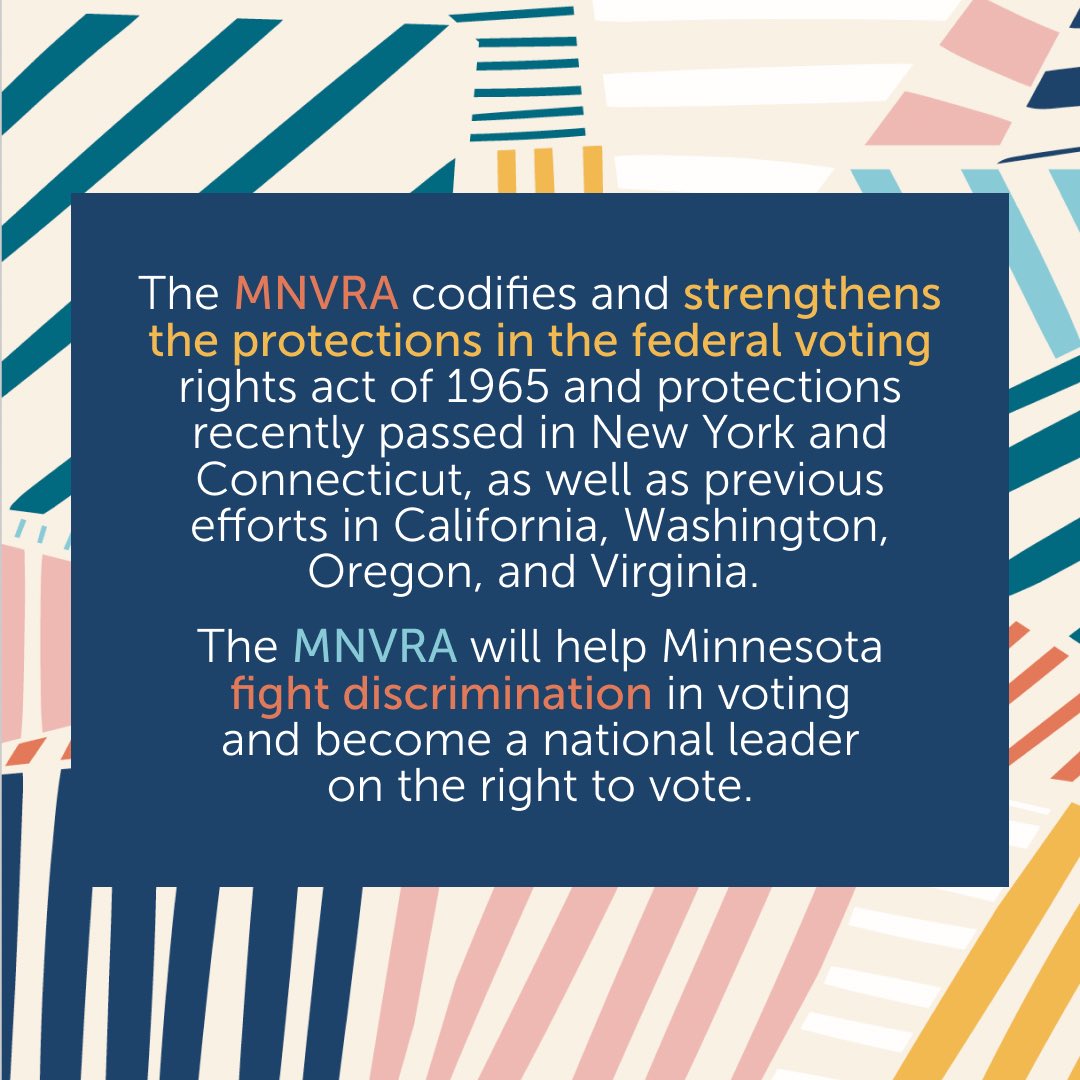 No matter what we look like or where we come from, we all deserve the freedom to vote. Today, the Senate joined the House and passed the Minnesota Voting Rights Act to protect that freedom. Thank you <a href="/emmagreenman/">Emma Greenman</a> <a href="/SenatorChampion/">Bobby Joe Champion</a> <a href="/MNSteveSimon/">Steve Simon</a>