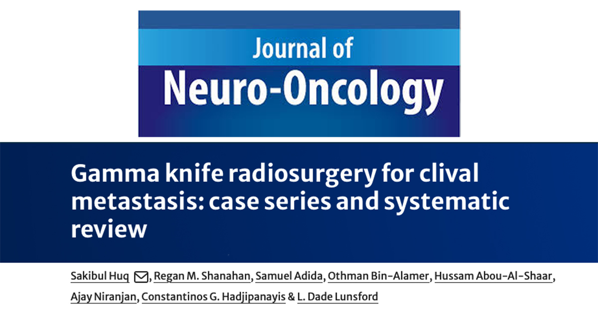 Article describes management of clival metastasis with Gamma Knife radiosurgery—a safe, effective treatment for CM. Findings augmented with review of all forms of radiation therapy for CM. link.springer.com/article/10.100… @SakibulHuq @haboualshaar @hadjiMDPhD @SamuelAdida @reganmshanahan