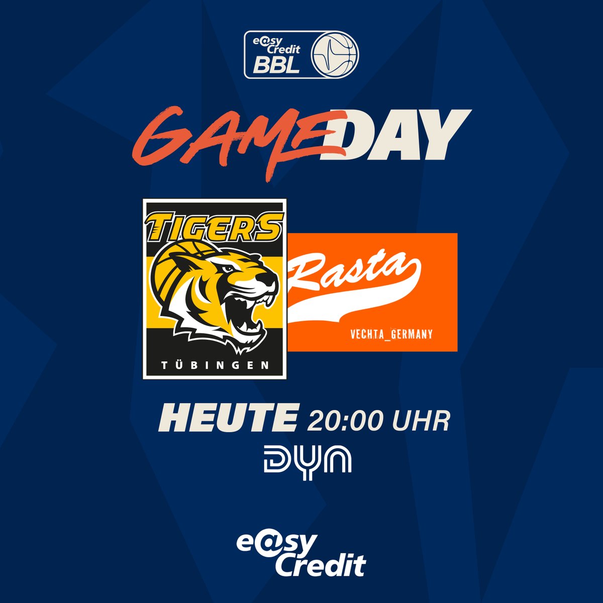 GAMEDAY #29 🔥🏀 Das Duell der Aufsteiger! 💯 @rastavechta ist zum Auftakt des 29. Spieltags zu Gast bei den @TigersTuebingen.🏀 Hier geht's zum Vorbericht: easycredit-bbl.de/spiele/c1d46a6… Heute ab 19:45 Uhr live bei #DynBasketball. 📺 #welcometowow #madetowow #gameday