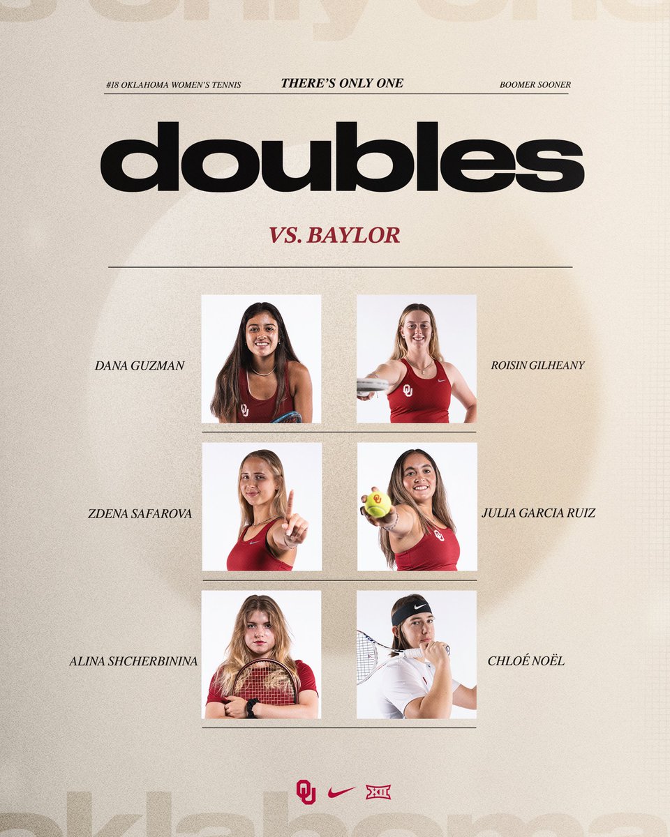 Let’s do this! Doubles Lineup ⤵️

📊 | ouath.at/3Wa73dn
🎥 | ouath.at/3Q9sHu6

#BoomerSooner | #OUrFight