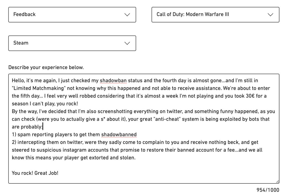 i_mush's tweet photo. @ATVIAssist @CallofDuty , here we go, tried it again, still shadowbanned, it's almost 5 days now you're not allowing me to access the service you took the money for, well done! You're such a great company! See you tomorrow with another post. https://t.co/hcBic1jDKs