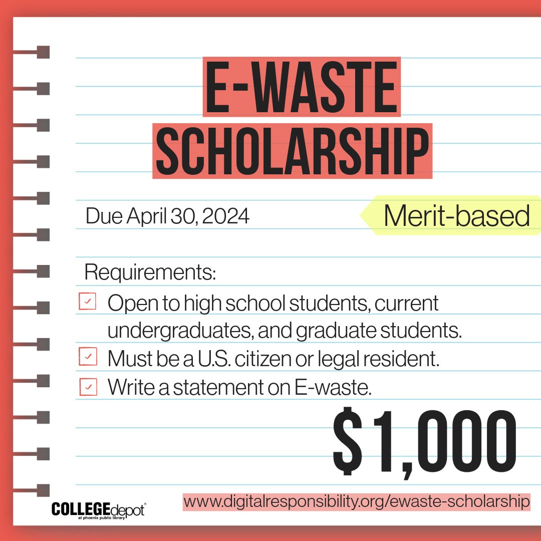 E-Waste Scholarship is a merit-based scholarship opportunity due April 30th! #collegebound #scholarship #scholarships #senior #highschool #payforcollege #payingforcollege #college #financialaid #collegetuition #tuition
