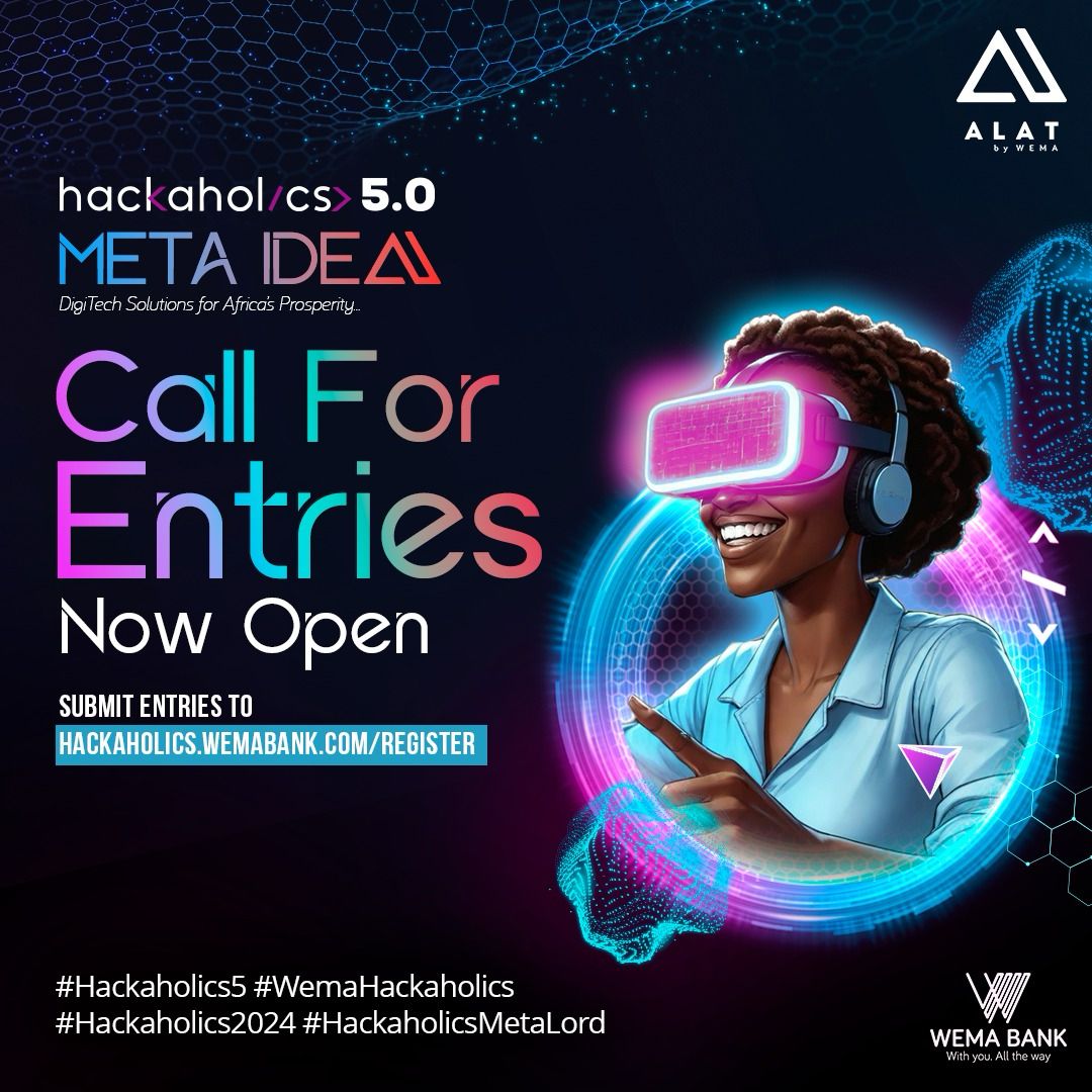 The search is on for digitech solutions that will unleash Africa's prosperity Register here: hackaholics.wemabank.com/register #Hackaholics5.0 #WemaBankHackaholics #MetaIdea💡
