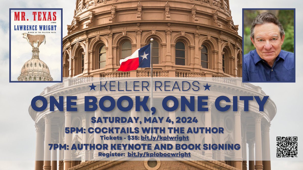 Join us for the 13th annual One Book, One City on 5/4. This year, we are featuring Mr. Texas by Pulitzer Prize-winning Texas author and journalist, Lawrence Wright. Register @ bit.ly/kplwright for cocktails, and the keynote @ bit.ly/kplobocwright. #somethingforeveryone