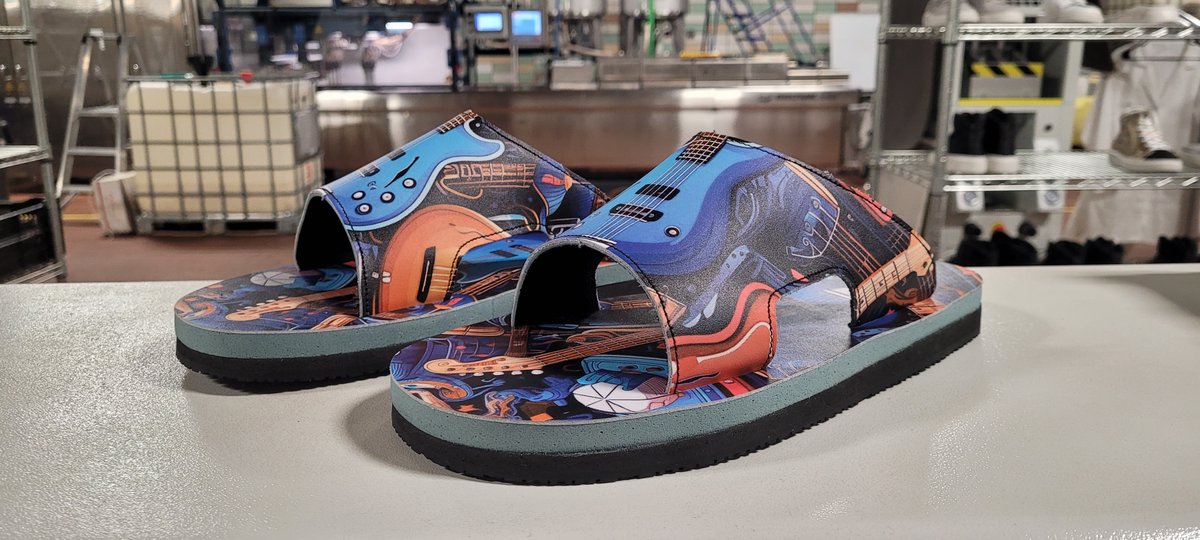 ShloopInc's tweet photo. We are creating a new line of swap-ready sandals at Shloop Inc  
Interchangeable straps &amp; BLOOM Sustainable #ALGAE  foam for ultimate comfort and a visually stunning effect. #midjourney #sandals #bloomfoam #recycled #UVPrint https://t.co/VGKHw97FVr